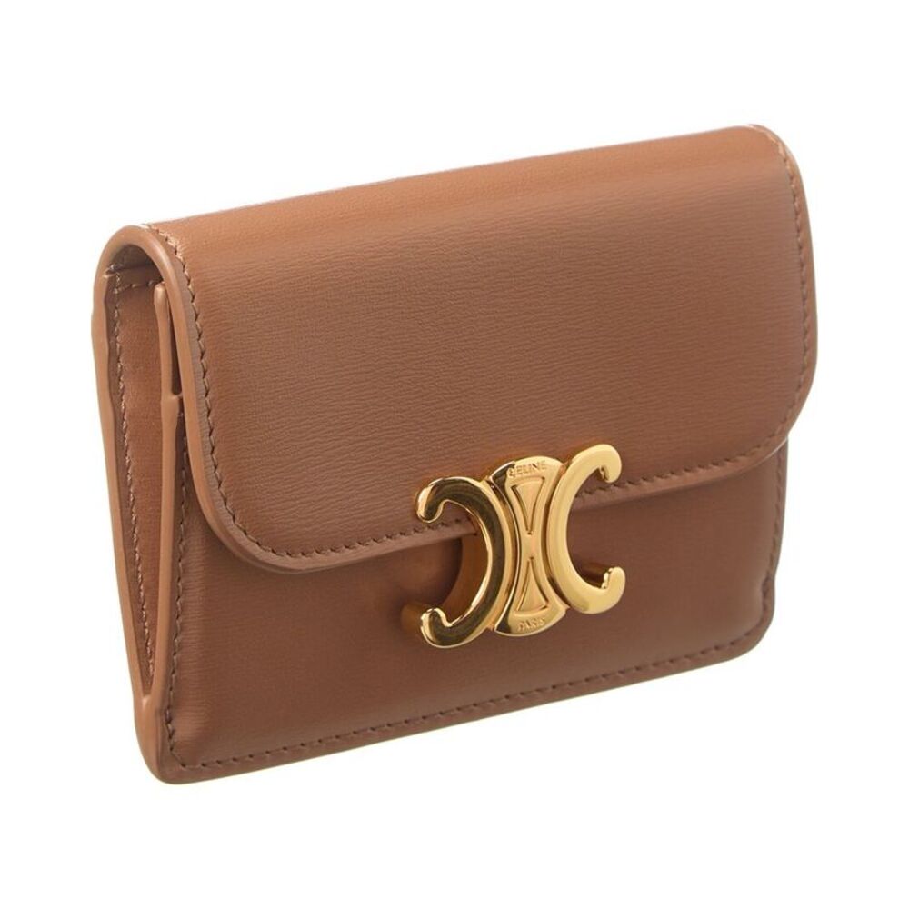 Celine Triomphe Flap Leather Card Case, Brown - Picture 3 of 3